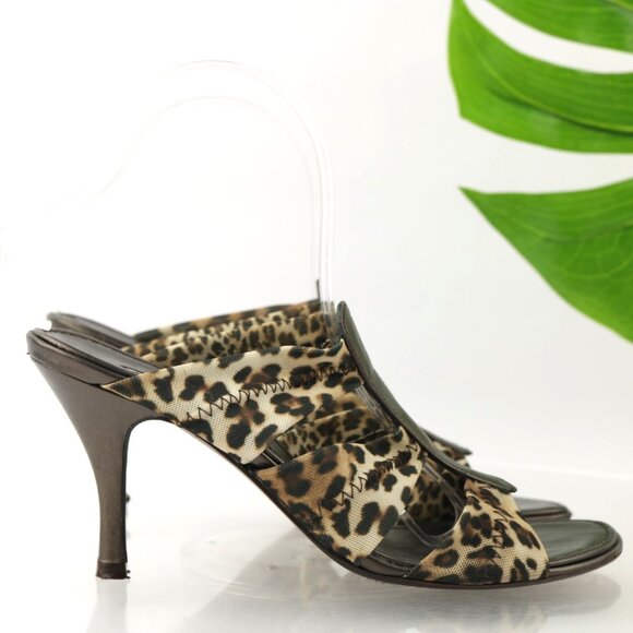 Donald Pliner Womens Jass Sandal Size 8.5 Brown Leopard Strappy Heel Mule Slide - Picture 1 of 13